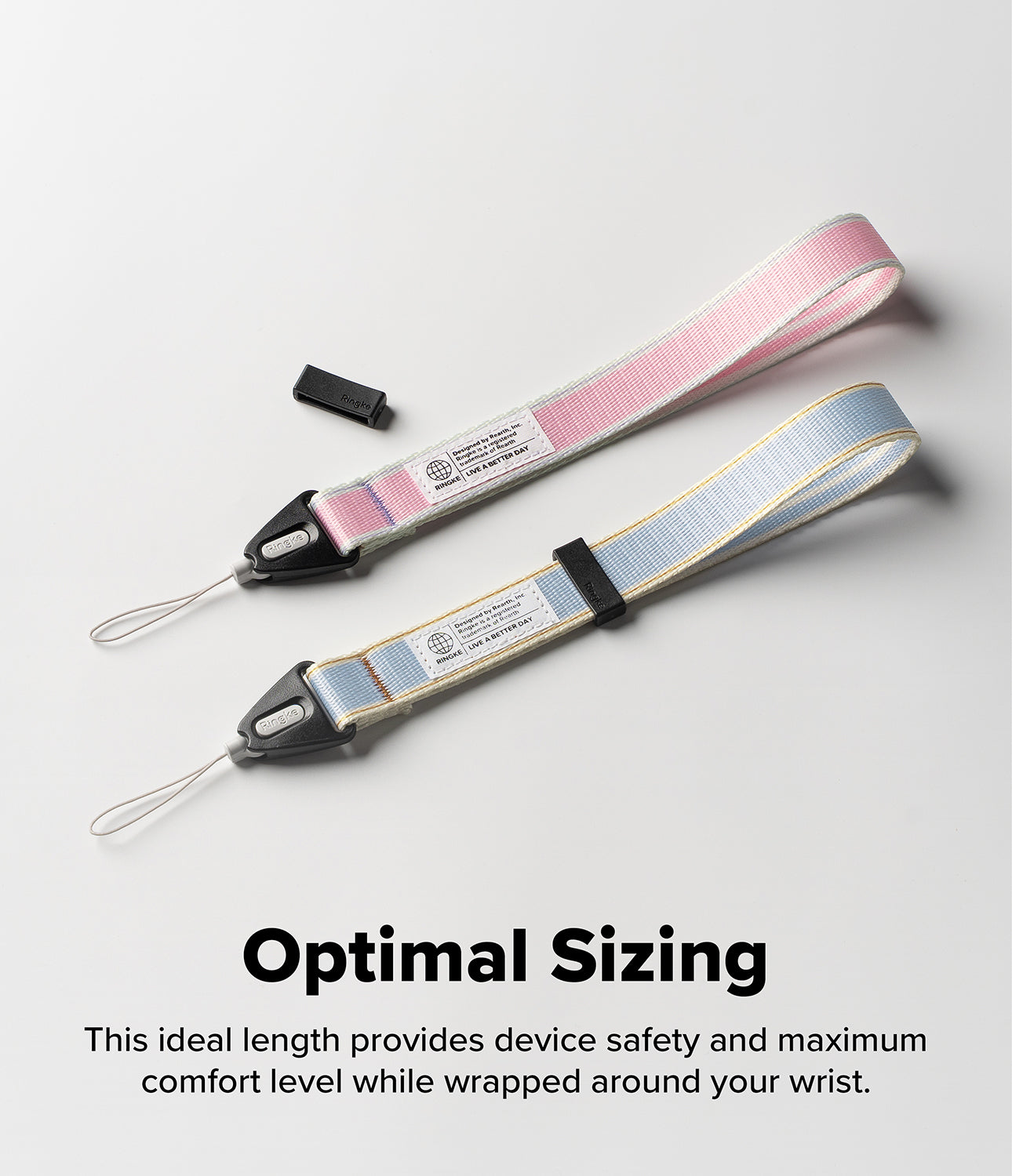 Two lanyards with optimal sizing text on a light gray background