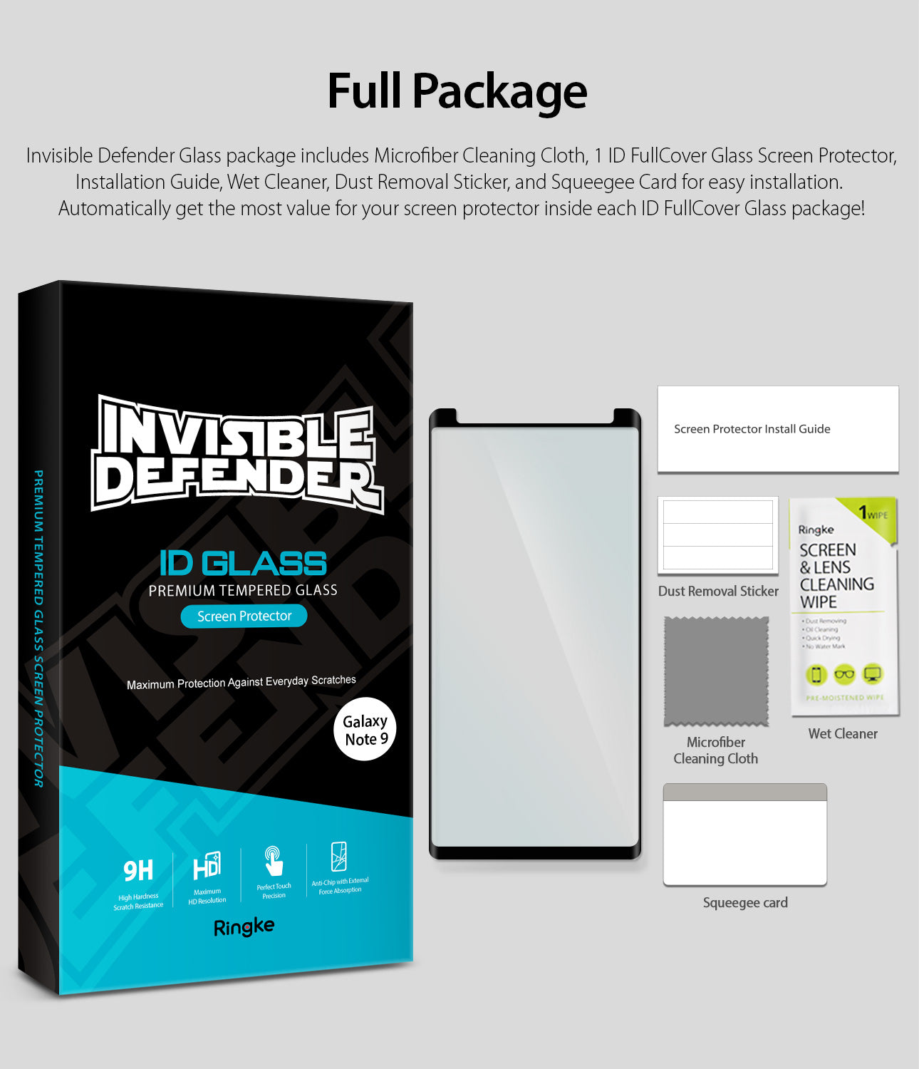 Galaxy Note 9 Screen Protector | Full Cover Glass (1P) - Full Package