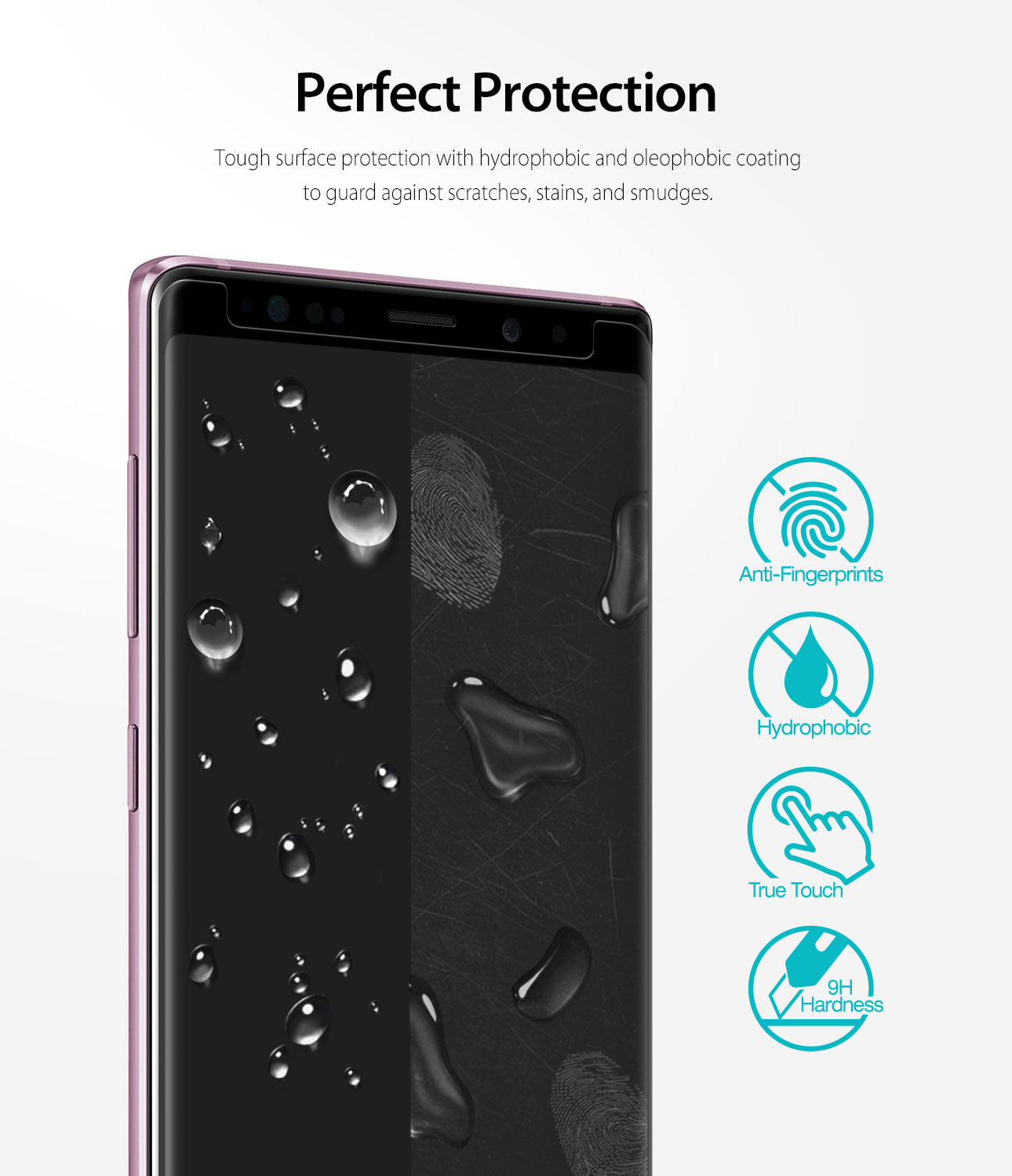 Galaxy Note 9 Screen Protector | Full Cover Glass (1P) - Perfect Protection. Tough surface protection with hydrophobic and oleophobic coating to guard against scratches, stains, and smudges.