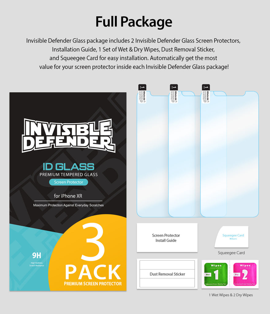 iPhone XR Screen Protector | Invisible Defender Glass - Full Package