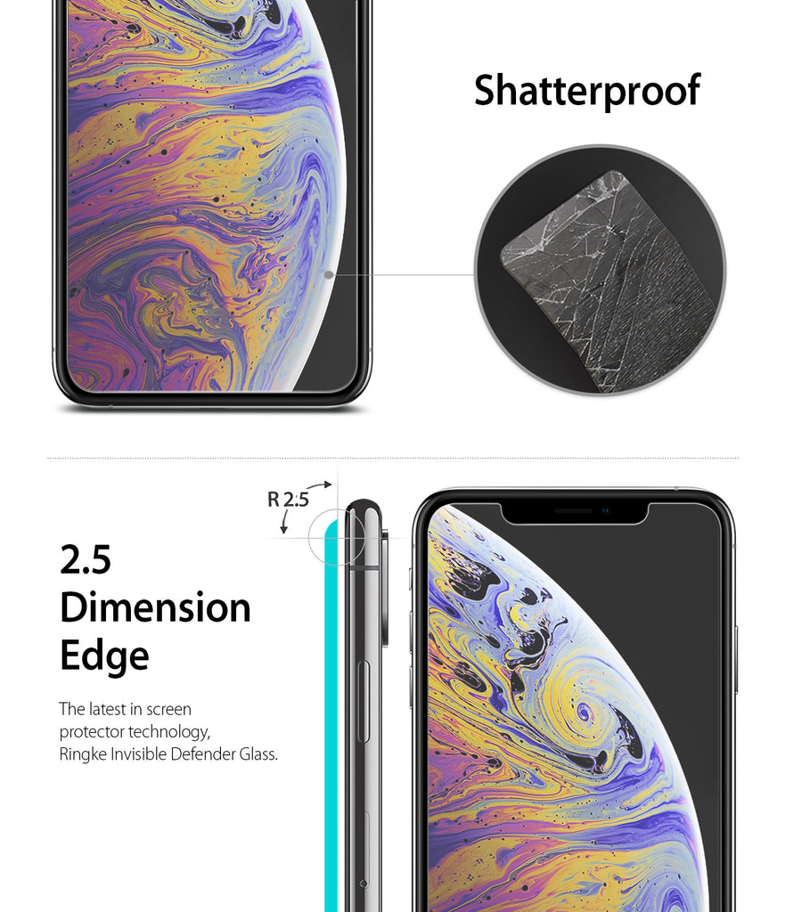 iPhone XS Max Screen Protector | Invisible Defender Glass - Shatterproof. 2.5 Dimension Edge
