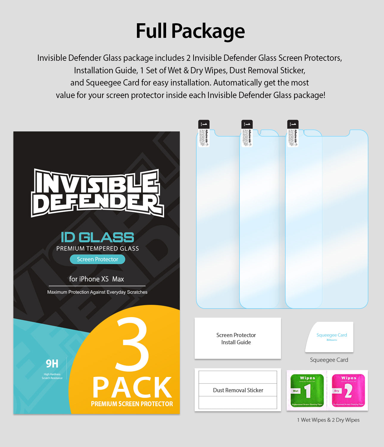 iPhone XS Max Screen Protector | Invisible Defender Glass - Full Package