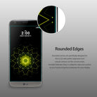 LG G5 Screen Protector | Invisible Defender - LG G5 Screen Protector - LG G5 smartphone with a screen protector showing a magnified view of its smooth, rounded edge.