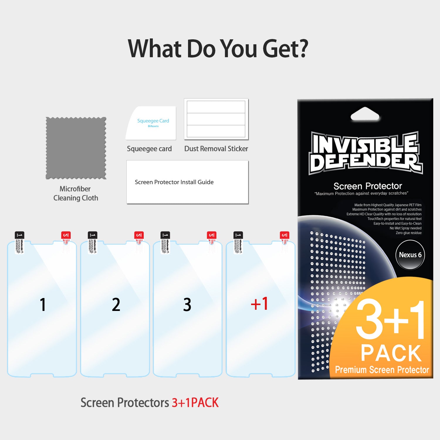 Google Nexus 6 Screen Protector | Invisible Defender [4P] - Full Package