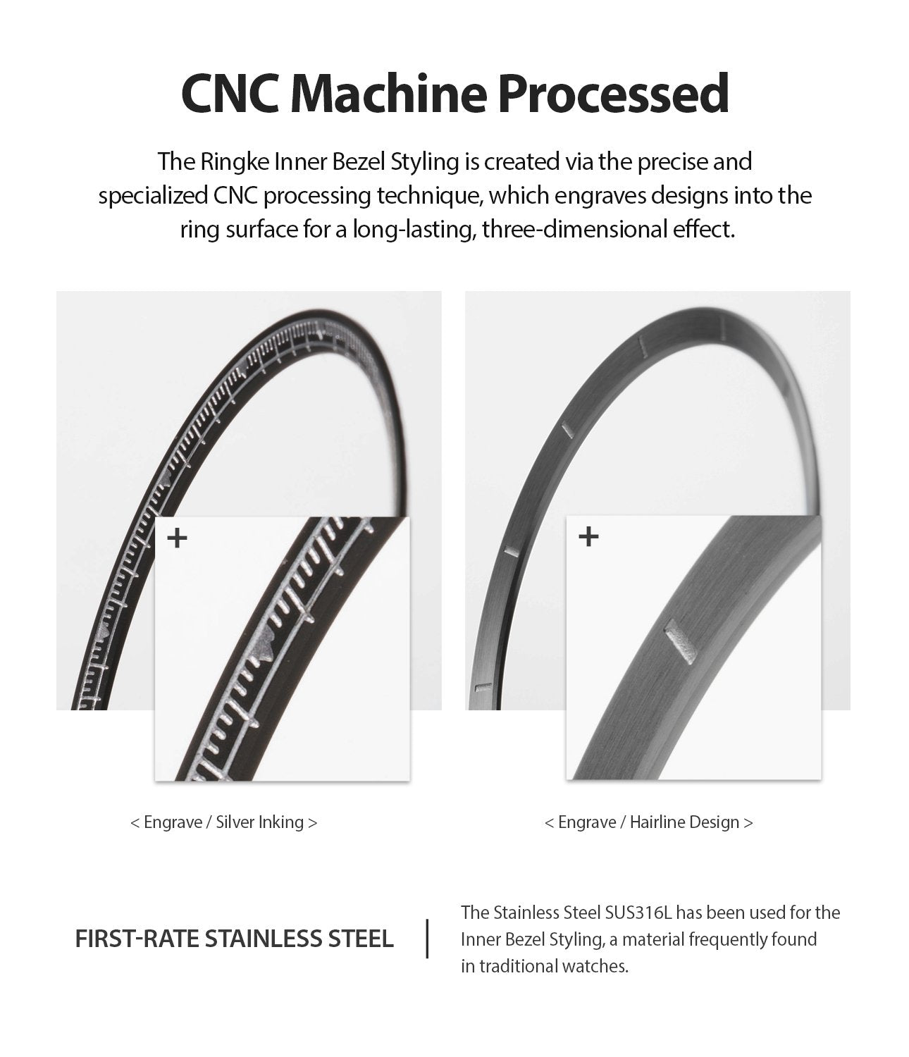 Ringke Inner Bezel Styling for Galaxy Watch 46mm, Gear S3 Frontier, and Gear S3 Classic, GW-46-IN-03, STAINLESS STEEL, cnc machine processed