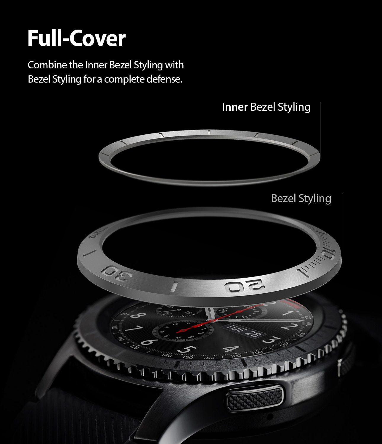 Ringke Inner Bezel Styling for Galaxy Watch 46mm, Gear S3 Frontier, and Gear S3 Classic, GW-46-IN-03, STAINLESS STEEL, full coverage