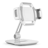 Iron Tablet Stand - Adjustable white and grey tablet holder with a sturdy base and articulating arm on a white background.