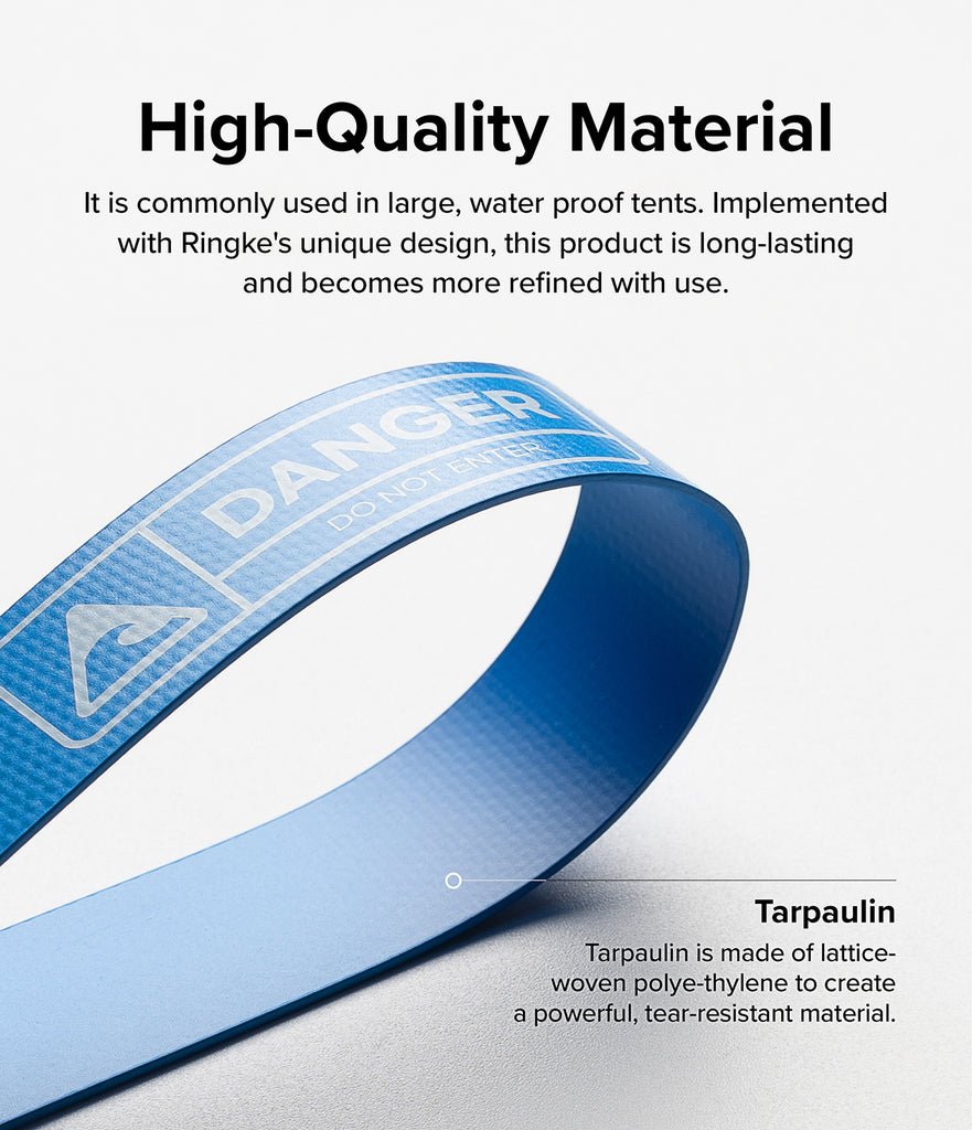 Made of Tarpaulin. Tarpaulin is made of lattice-woven polye-thylene to create a powerful, tear-resistant material