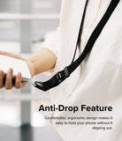 Design Lanyard Strap - A person wearing a black neck lanyard attached to a smartphone for secure, anti-drop handling.