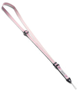 Design Lanyard Strap - Adjustable pink and white striped fabric lanyard with black hardware and a thin loop attachment.