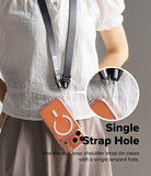 Design Shoulder Strap - Close-up of a camera strap buckle system with labels highlighting the nylon end, buckle base, and strap.