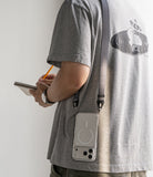Design Shoulder Strap - Information table listing product name, materials, dimensions, origin, and available color options.