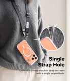 Design Shoulder Strap - Diagram showing a camera strap with a nylon end, polycarbonate buckle base, and branded strap.