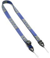 Shoulder Strap | Lettering - Blue fabric strap with repeating yellow Ringke text, black plastic buckles, and thin cord loops.