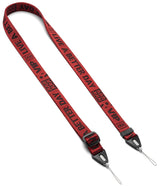 Shoulder Strap | Lettering - Red fabric strap with black text reading LIVE A BETTER DAY and VIP, featuring adjustable clips.