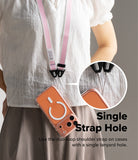 Design Shoulder Strap - Diagram showing a camera strap's nylon end, polycarbonate buckle base, and patterned fabric strap.