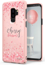 Galaxy S9 Plus Case | Slim (Cherry Blossom) - Three phone cases in white, pink, and blue with cherry blossom patterns.