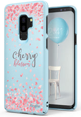Galaxy S9 Plus Case | Slim (Cherry Blossom) - Three phone cases with pink petal patterns against a floral background.