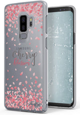 Galaxy S9 Plus Case | Slim (Cherry Blossom) - Three phone cases with pink petal patterns against a cherry blossom background.