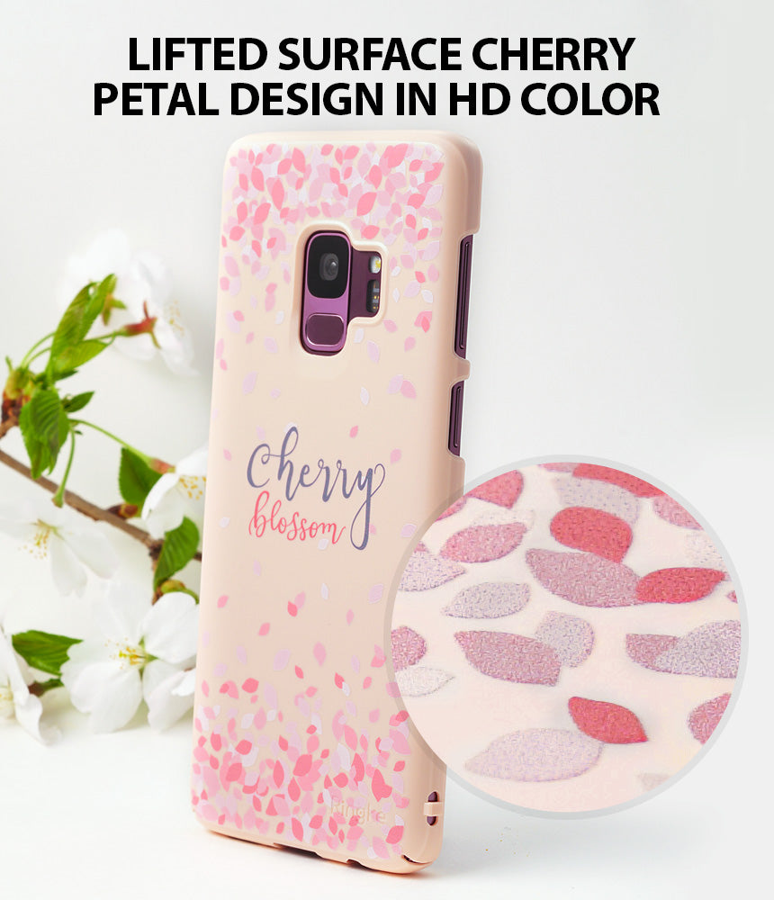 Galaxy S9 Case | Slim (Cherry Blossom) - Lifted Surface Cherry Petal Design in HD Color