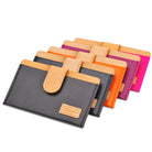 Ringke® Leather ID / Card Holder, 3M Adhesive Stick On Mini Wallet Attachment for All Phone Devices - Ringke® Leather ID / Card Holder - Five colorful leather adhesive card holders stacked diagonally on a white background.