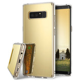 Galaxy Note 8 Case | Mirror - Royal gold reflective phone case with clear bumpers shown from back, side, and front angles.