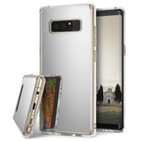 Galaxy Note 8 Case | Mirror - Silver reflective phone case shown from back, side, and front angles on a white background.