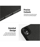 Smart Cover Apple Pencil Stand | iPad - A close-up product feature graphic showing a black textured phone case with cutout details. The top-left panel shows the side cutout with text reading 'Precise Cutouts,' and the bottom-right panel shows the camera cutout area with text reading 'Detailed Design.