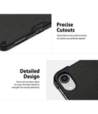 Smart Cover Apple Pencil Stand | iPad - Black rugged phone case with precise cutouts and detailed design, shown in two close-up views with explanatory text on a white background.