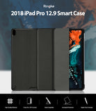 Smart Cover Apple Pencil Stand | iPad - Ringke 2018 iPad Pro 12.9 Smart Case shown in three views: closed, open, and partially open with a phone inserted.