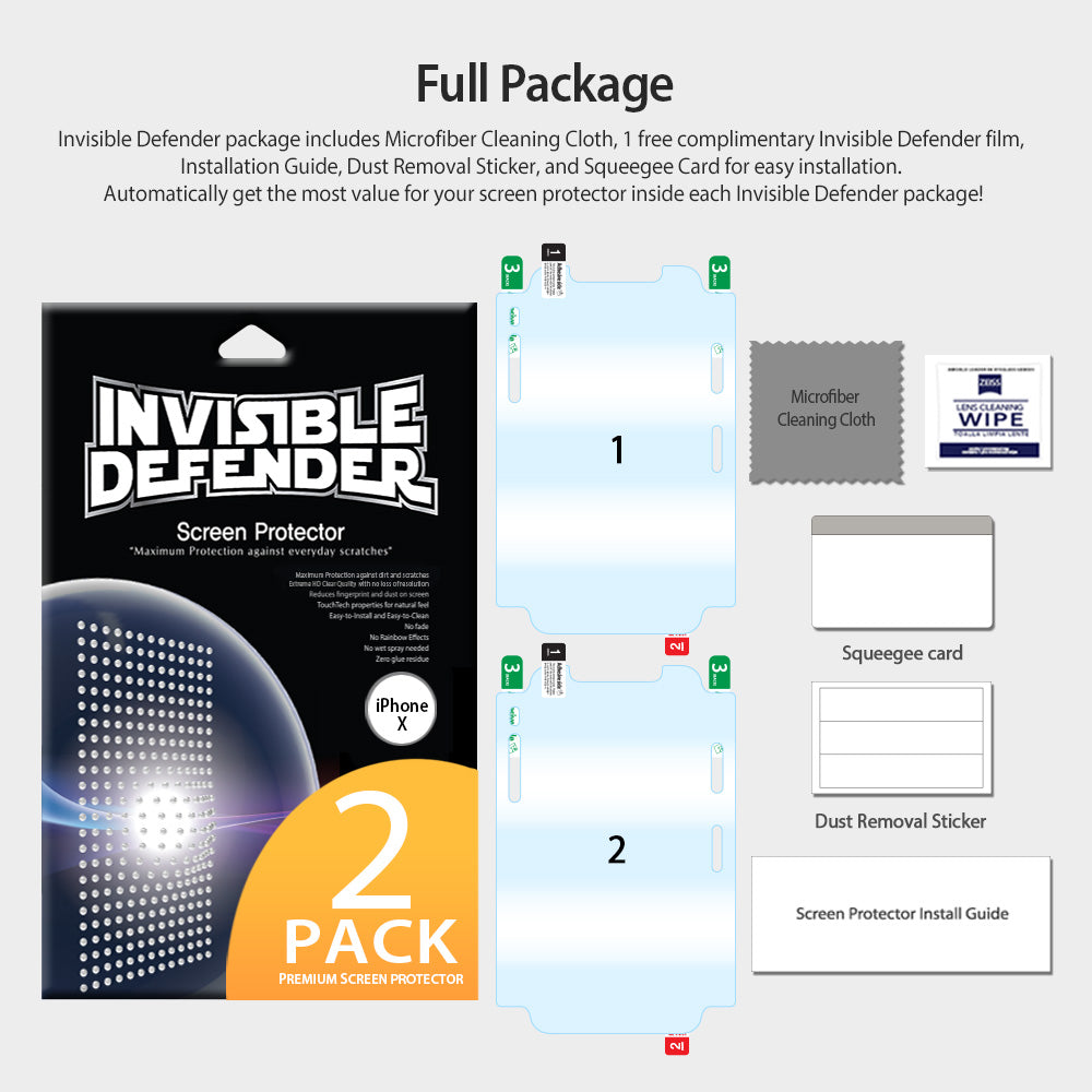 iPhone X Screen Protector | Invisible Defender - Full Package