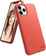 iPhone 11 Pro Case | Air-S - Coral matte phone case on an iPhone 11 Pro displaying a woman with a floral crown on the screen.