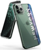 iPhone 11 Pro Max Case | Fusion Design - Clear phone case with a New York skyline graphic and white text on a green iPhone.