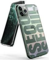 iPhone 11 Pro Max Case | Fusion Design - Clear phone case with green Seoul typography over a gradient background.