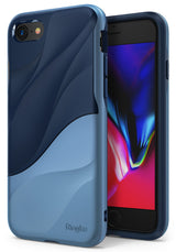 iPhone 8 / 7 Case | Wave - Coastal blue phone case with a wavy, two-tone design and Ringke branding on the back.