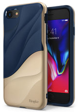 iPhone 8 / 7 Case | Wave - Two-tone navy blue and gold phone case with a wavy, textured design on an iPhone.