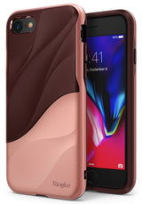 iPhone 8 / 7 Case | Wave - Rose blush and dark brown dual-tone phone case with a wavy design on an iPhone 8.