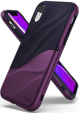 iPhone XR Case | Wave - Metallic purple and black dual-tone phone case with a textured, wavy design on the back.