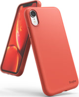iPhone XR Case | Air-S - Coral matte iPhone XR case showing the back camera cutout and front screen display.