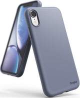 iPhone XR Case | Air-S - Lavender gray matte phone case shown from front and back angles against a white background.