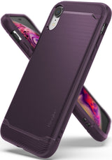 iPhone XR Case | Onyx - Lilac purple phone case with brushed metal texture and reinforced, ribbed top and bottom edges.