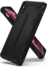 iPhone XS Case | Dual-X [DX] - Matte black rugged protective phone case with geometric accents and Ringke branding.