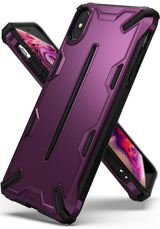 iPhone XS Max Case | Dual-X [DX] - Metallic purple rugged protective case with black accents shown from front and back.