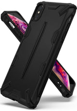 iPhone XS Max Case | Dual-X [DX] - Matte black rugged protective phone case with geometric accents and Ringke branding.