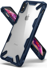 iPhone XS Max Case | Fusion-X - Navy blue rugged protective case with a clear back panel showcasing an iPhone XS Max.
