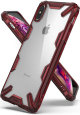 iPhone XS Max Case | Fusion-X - Ruby red protective phone case with a clear back panel and rugged bumper frame.