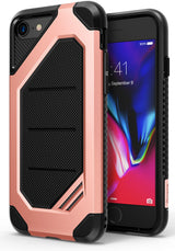 iPhone 8 / 7 Case | Max - Rose gold and black rugged protective phone case shown from back and front angles.