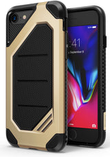 iPhone 8 / 7 Case | Max - Royal gold and black rugged protective phone case with textured back and front screen view.