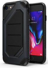 iPhone 8 / 7 Case | Max - Rugged black protective phone case with textured back and front screen view.