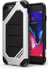 iPhone 8 / 7 Case | Max - Silver and black rugged protective phone case with textured back and front screen display.